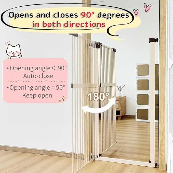 Lumizone Extra Tall Cat Gate 61.02" High Pressure Mounted Extra Wide 34.06"-38.38" (17Sizes) 1.37" Gap No Drilling Auto-Close Tall Pet Gate for Dogs (Cream, 34.06"-38.38" W)