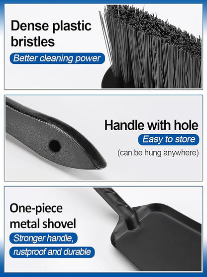 Aulock Heavy-Duty Metal Fireplace Ash Shovel and Brush Set, Upgraded Coal Shovel and Hearth Brush Set, Large Fireplace Fire Pit Tools for Wood Stove Hearth Cleaning
