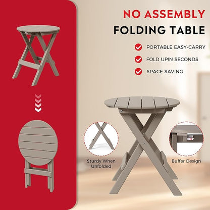 Costaelm Paradise 3-Piece Outdoor HDPE Folding Patio Bistro Table and Chairs, Weathered Wood