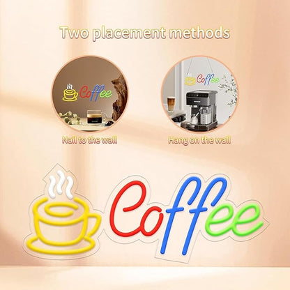 Coffee Neon Signs for Wall Decor, Neon Lights for Coffee Shop Led Business Signs Suitable for Kitchen Bar Pub Restaurant Christmas Gift, 16.8 * 6.8In