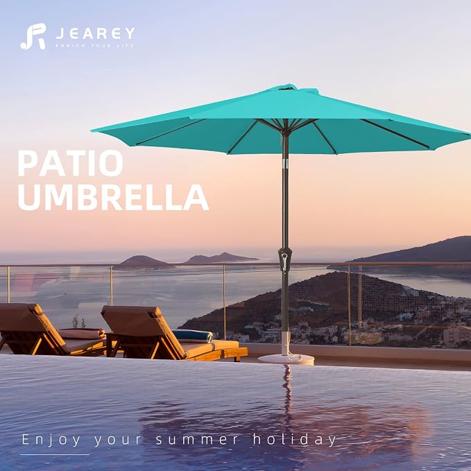 JEAREY 9FT Outdoor Patio Umbrella, Market Umbrella, Peacock Blue | Outdoor - Image 7