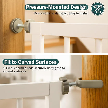 Mumeasy 36" Extra Tall Dog Gate, Auto Close Baby Gate for Stairs Doorways, 29.7-46" Wide Walk Thru Child Safety Gate for House, Easy Install Pressure Mounted Metal Pet Gate with Door, White