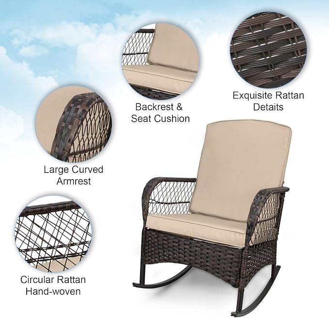 3 pcs Rocking Bistro Set Conversation Chairs PE Wicker Outdoor Rocking Chairs & - Image 4