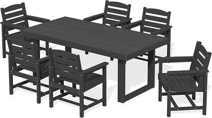 SERWALL HDPE Outdoor Dining Set for 6, 67'' All Weather Patio Dining Table and Chairs Set for Deck, Lawn, Black