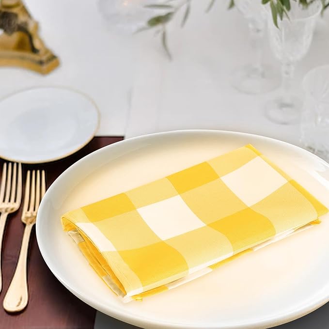 Buffalo Plaid Table Napkins Set of 25 Checkered Cloth Napkins 17x17 inch Washable Dinner Gingham Pattern Napkins Soft Napkins for Wedding Party Dining Banquet(Yellow and White)