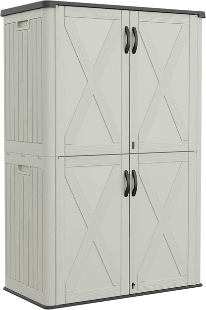 Greesum Outdoor Storage Cabinet, 50 Cu.Ft Deck Box Without Shelves, Waterproof Plastic Storage Bin for Patio Cushions, Gardening Tools, Lockable and Sidehandles, UV Resistant, Beige