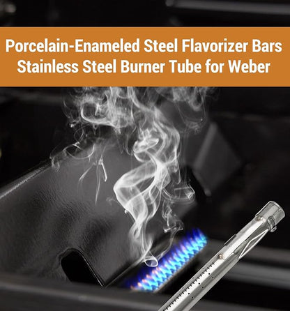 Grill Replacement Parts for Weber GS4 Spirit II 200 Series, Spirit II E-210, S-210 (Front-Mounted Control), Porcelain-enameled 7635 Flavorizer Bars and Stainless Steel 69785 Burner Tubes Set
