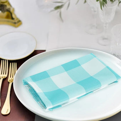 Buffalo Plaid Table Napkins Set of 25 Checkered Cloth Napkins 17x17 inch Washable Dinner Gingham Pattern Napkins Soft Napkins for Wedding Party Dining Banquet(Aqua and White)
