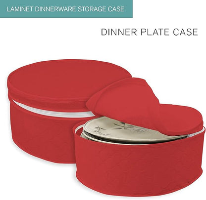 LAMINET 4 Piece Quilted Plate Storage Set - Holds Up to 48 Plates with Padded Inserts - RED