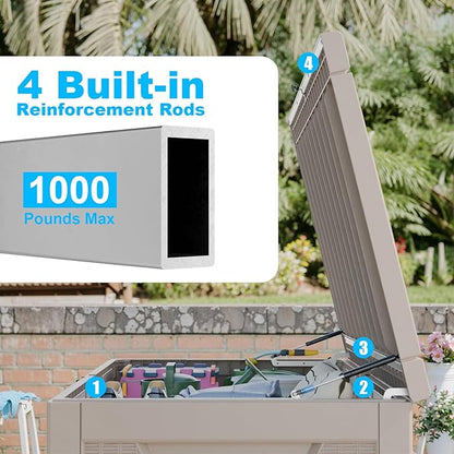 320 Gallon Large Deck Box,Resin Outdoor Storage Box with Lockable for Patio Furniture, Pool Accessories, Garden Tools Waterproof Outside Storage Box, Grey