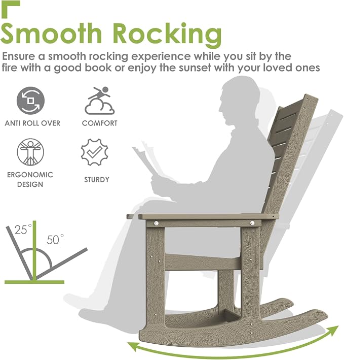 GREENVINES Outdoor Rocking Chairs Set of 2, HDPE Rocker, Desert Brown | Wood - Image 4
