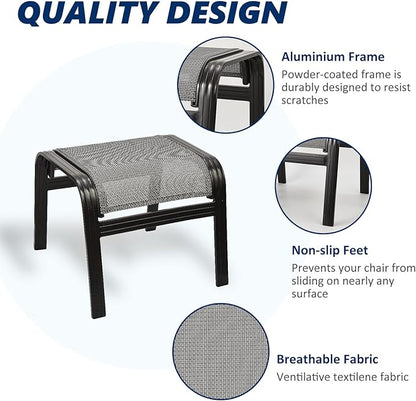 Outdoor Patio Ottoman Seat Textilene Portable Metal Footstool Portable Footrest Patio Chairs 2 Set Grey