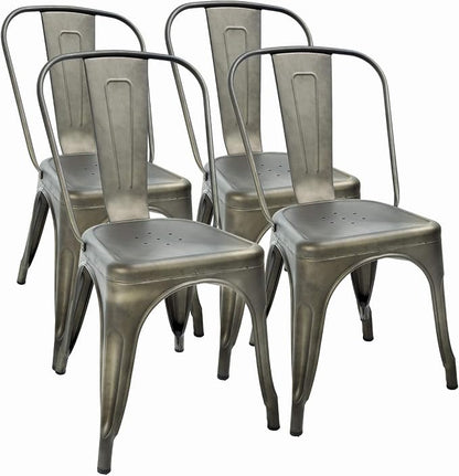 FDW | Metal Dining Chairs | Set of 4, Bronze | 330lbs Load | Stackable Tolix by FDW
