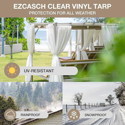 20 Oz Outdoor Vinyl Curtain, Outdoor Clear Panel Curtain, Weather Resistant Outdoor Curtain for Pergola, Porch, Gazebos, with Rustproof Grommets (10'H x 10'W, Beige)