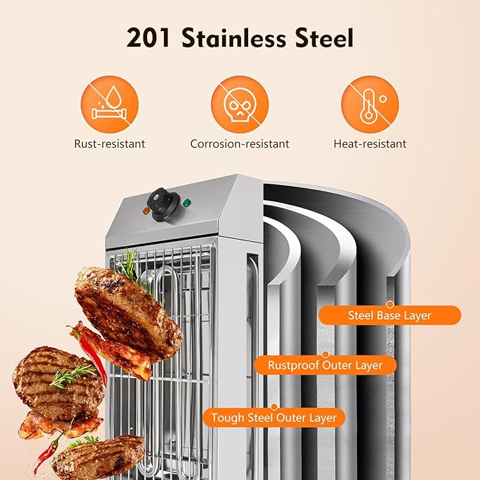 1800W Electric BBQ Grill & Countertop Electric Grill, Smokeless Indoor Outdoor Grill with Stainless Steel Grate & Adjustable Temp, Portable Commercial Grill for Home Kitchen Camping Party Use