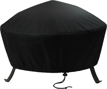 Sunnydaze Round Outdoor Fire Pit Cover - Heavy-Duty 300D Polyester and PVC with Drawstring Closure - Black - 40-Inch