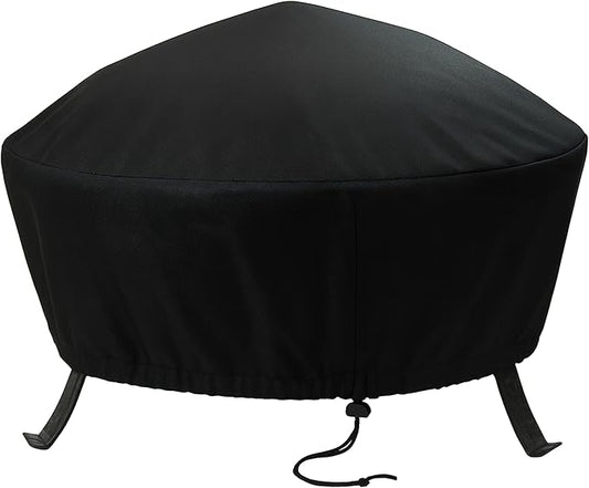 Sunnydaze Round Outdoor Fire Pit Cover - Heavy-Duty 300D Polyester and PVC with Drawstring Closure - Black - 40-Inch