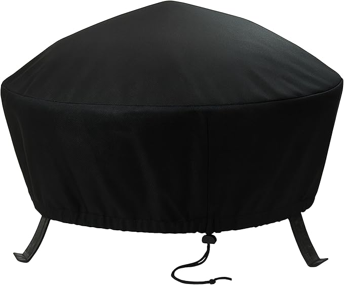 Sunnydaze Round Outdoor Fire Pit Cover - Heavy-Duty 300D Polyester and PVC with Drawstring Closure - Black - 48-Inch