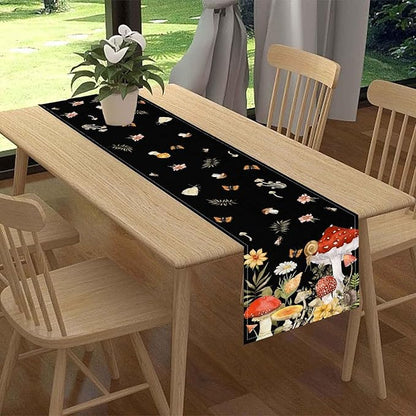 Mushroom Table Runner, Rustic Farmhouse Forest PlantsBotanical Wildfloral Coffee Table Center Decor for Home Kitchen Dining Patio Holiday Party Indoor Outdoor Table Decorations, 13"x36" Inch