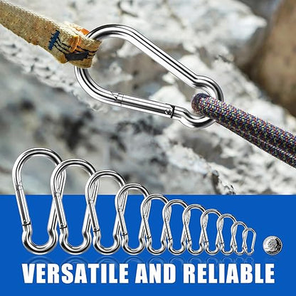 Large Carabiner Clip Hooks, 1pc 4.7 inch Carabiners Heavy Duty, 304 Stainless Steel Spring Snap Hook Fits Camping Hanging Hiking Weight Lifting, Metal Clips for Rope or Chain