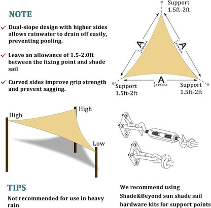Shade&Beyond Custom Sun Shade Sail 5'x5'x5'TriangleSun Sail Shades Patio UV - Image 6