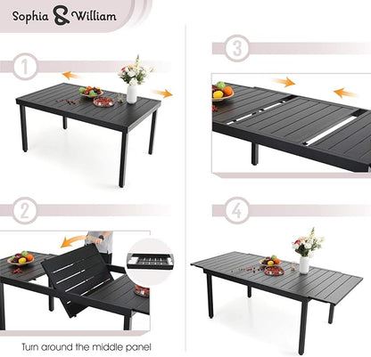 Sophia & William 9 Pieces Patio Dining Set for 8 People, Expandable Rectangular Outdoor Table and 8 Pcs Rattan Chairs, All Weather Metal Patio Table and Chairs Set