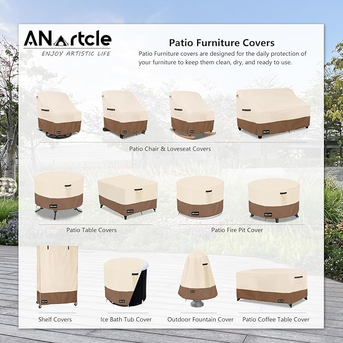 Round Patio Table Cover 36"DIA x 23"H, 100% Waterproof, Heavy Duty, Beige&Brown