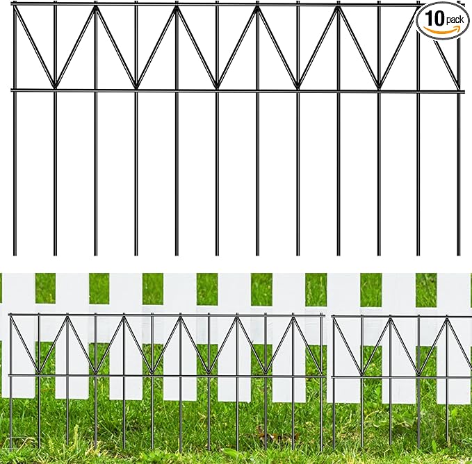 10 Pack 24" L x 15" H Animal Barrier Fence, Underground No Dig Fence Patented Product, 5.5mm Galvanized Stakes with 2 inch Spacing, Anti Digging for Dogs, Total 20Ft(L) X 15in(H) Black