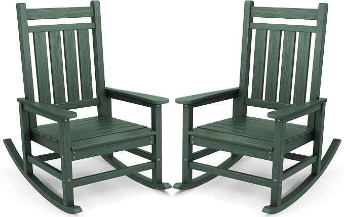 SERWALL Outdoor Rocking Chair Set of 2, HDPE Rocker by SERWALL
