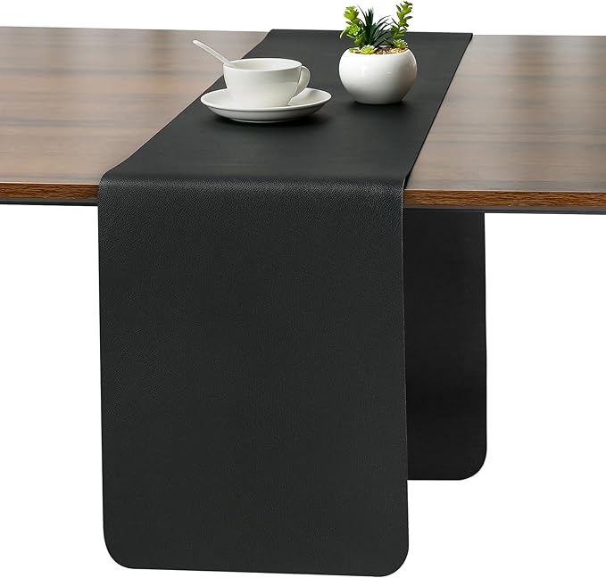 Myir JUN Table Runner Double Sided Vinyl Runner Table 94 Inch Long Runner for Table Washable Waterproof Non-Slip for Home Decorations Black,12 x 94 inch