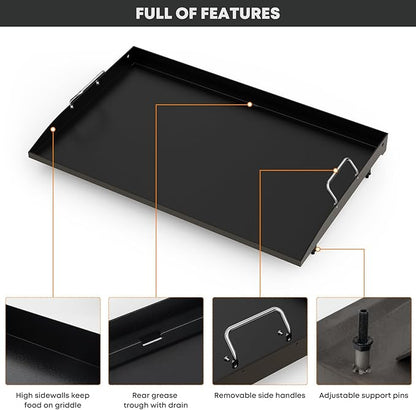 Stanbroil 28 Inch Flat Top Griddle Replacement Top for Blackstone 28" 2-Burner Gas Grill Cooking Station, Ceramic Coated Steel Griddle Top Replacement with Rear Grease System, Black