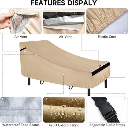 NEVERLAND Chaise Lounge Cover 2 Pack - 420D Lounge Chair Covers Waterproof Outdoor with Air Vent and Adjustable Buckles All Weather Protection - 80L x 32W x 25H inch Golden