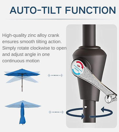 9FT Auto-Tilt Patio Umbrella|Outdoor Market Table Umbrella - Image 2