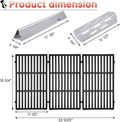 Cast Iron Grill Grates Flavorizer Bars Parts for Weber Genesis 2 E-410, S-410, Genesis II LX E-440, S-440, Weber 66089, 66097, 66041, 66033, 66796, Stainless Steel Flavor Bars Heat Deflectors