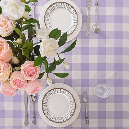 2 Pack Waterproof Polyester Fabic Rectangle Checkered Tablecloth，60x84 Outdoor Table Cloth，Oil Stain Prevention Table Cloth for Pinics and Parties（Lavender and White）