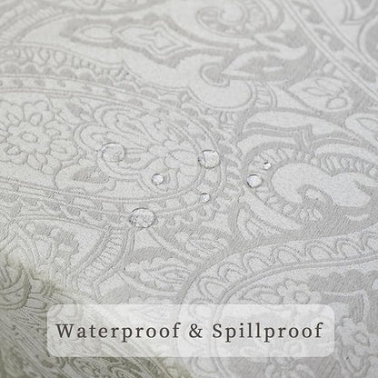 Jacquard Rectangle Tablecloth, Thick Kitchen Dining Table Cloth, Waterproof Wrinkle Free Decorative Fabric Table Cover for Outdoor and Indoor, 70x108 Inch Milky White