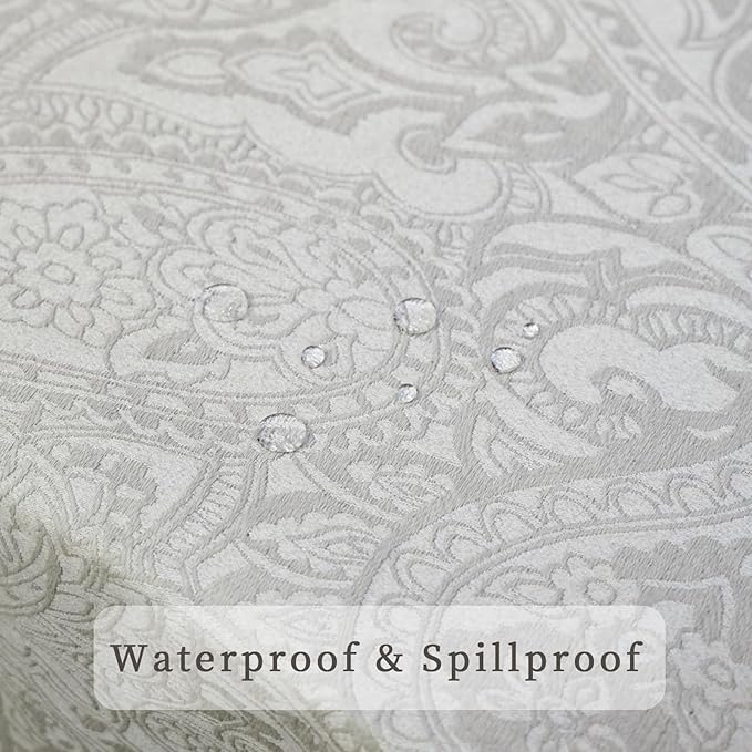 Table Cloth Rectangle Table Beige Jacquard Waterproof Rectangular Tablecloth for Dining Room, Farmhouse, Hotel, Parties & Wedding - Milky White 70''x120''