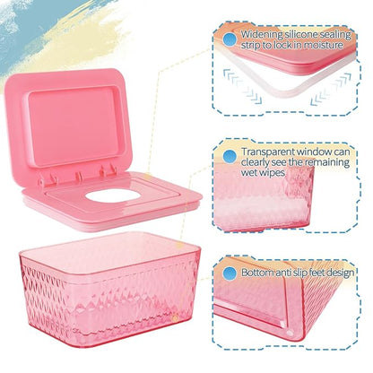 Wipes Dispenser, One-Handed Operation Wipe Holder for Baby & Adult, Seal-Designed Wipes Container for Bathroom Keep Diaper Wipes Fresh (Pink)