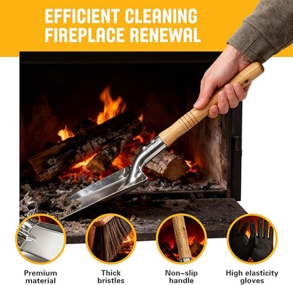 Fireplace Ash Shovel and Brush Set, with Insulated Gloves. Fireplace Tools Set with Shovel, Broom - for Fireplaces, Wood Stoves 40 * 19CM 15.75 * 7.48"