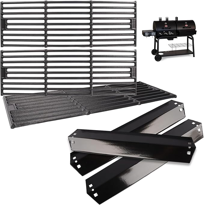 Grill Replacement Parts for Chargriller 5050 4000 4208 3725 3030 2121 2828 2123 2222 3001 9020 Parts, for King Griller 3008 5252, Cast Iron Grates Porcelain Heat Plates for Char Griller Accessories