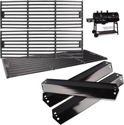 Grill Replacement Parts for Chargriller 5050 4000 4208 3725 3030 2121 2828 2123 2222 3001 9020 Parts, for King Griller 3008 5252, Cast Iron Grates Porcelain Heat Plates for Char Griller Accessories