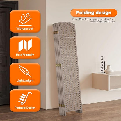 Room Divider 6 Panel Screen 5.6 Ft Tall Partition Room Dividers Beige Privacy Screens Folding Room Separation Free Standing Waterproof Wood Frame Wall Divider