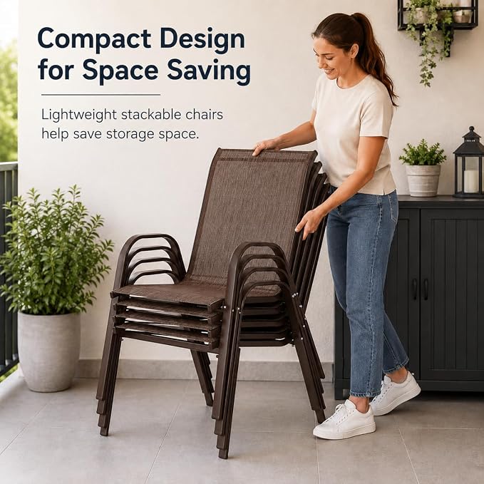 Patio Chairs Set of 4, Stacking Patio Chairs - Image 5