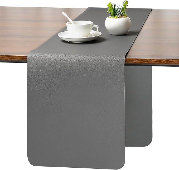 Myir JUN Table Runner Double Sided Vinyl Runner Table 94 Inch Long Runner for Table Washable Waterproof Non-Slip for Home Decorations Gray,12 x 94 inch