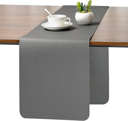 Myir JUN Table Runner Double Sided Vinyl Runner Table 72 Inch Long Runner for Table Washable Waterproof Non-Slip for Home Decorations Gray,12 x 72 inch