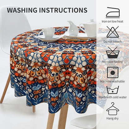 Bohemian Round Tablecloth Colorful Boho Bohemian Tablecloth 60 Inch Waterproof Rustic Table Cloth Fabric Farmhouse Stripe Decorative for Picnic Party Holiday Home Indoor Outdoor
