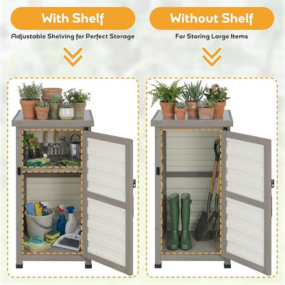 Outdoor Storage Cabinet with Metal Top, Wooden & Plastic Potting Bench & Tool - Image 4