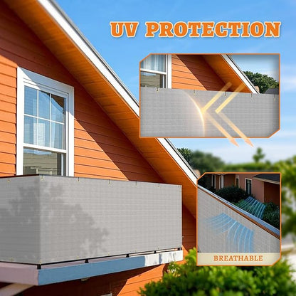 2.5' x 273' Balcony Privacy Screen Fence Cover with Zip Ties Grommets for Apartment Patio Porch Deck Backyard Outdoor (Gray)