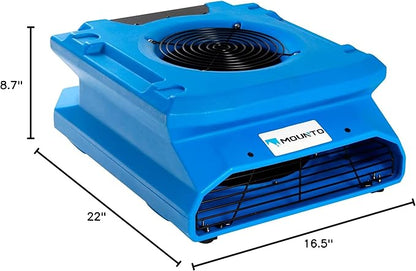 MOUNTO 1/4 HP 1200 CFM Low Profile Air Mover, 2-Speed Carpet Dryer Floor Fan with Dual GFCI Outlets, Stackable Lightweight Blower for Water Damage Restoration (Blue)