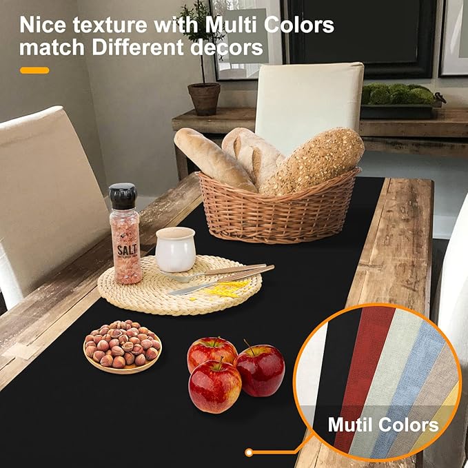 Waterproof Wipeable Table Runner, Thick Farmhouse Table Runner, Dresser Runner, Rustic Table Runner for Kitchen Dining Room, Bedroom, Living Room, Indoor and Outdoor (72'',Black)